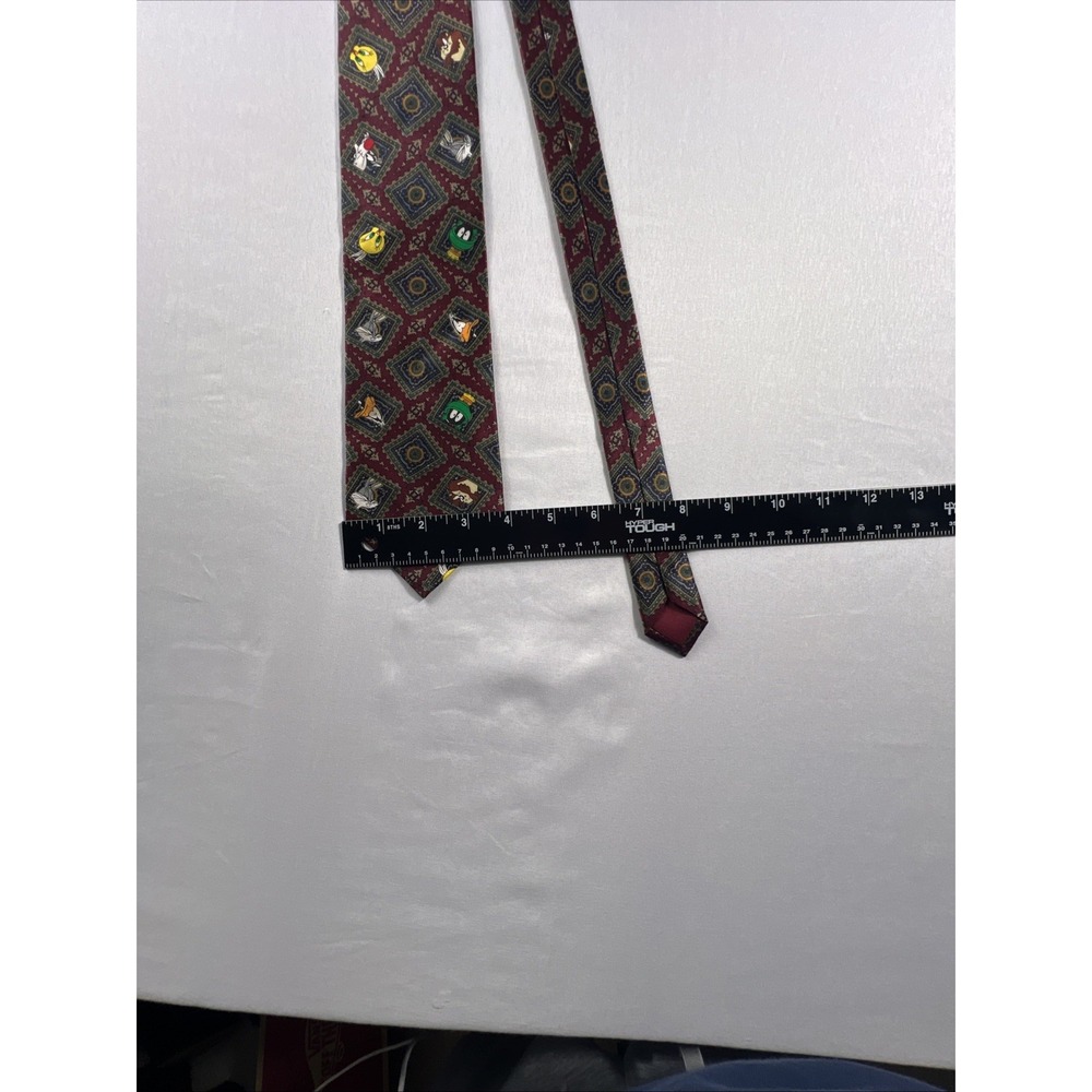 Sky Star Looney Tunes Silk Tie Bugs Bunny Marvin the Martian Burgundy Geometric - Picture 7 of 7